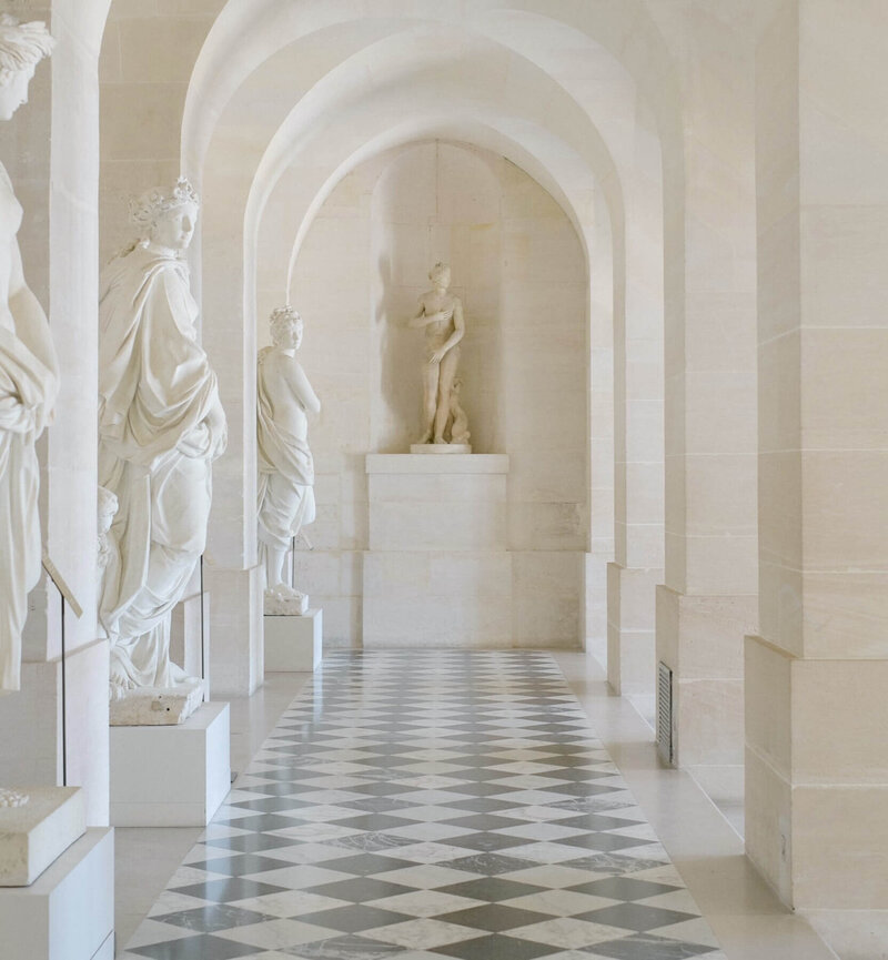 Beautiful hallway in Paris with statues