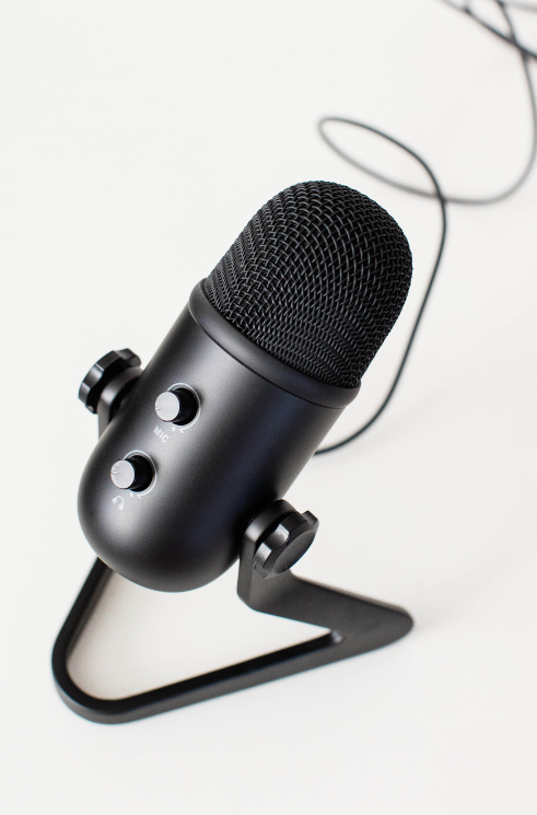 Microphone on white table