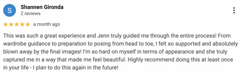 Screenshot of Google review for boudoir photography by Boudoir By Jennifer Smith
