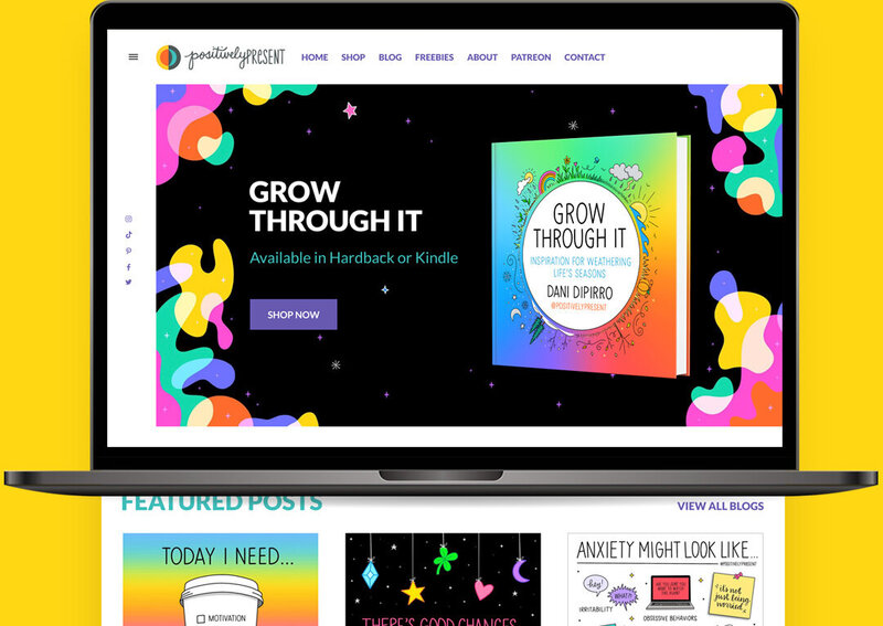Unique Website Design Mockup For The Positively Present Website On A Laptop
