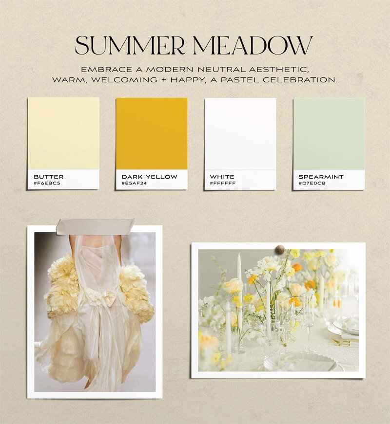 Mood board of tangerine and blues  for a wedding