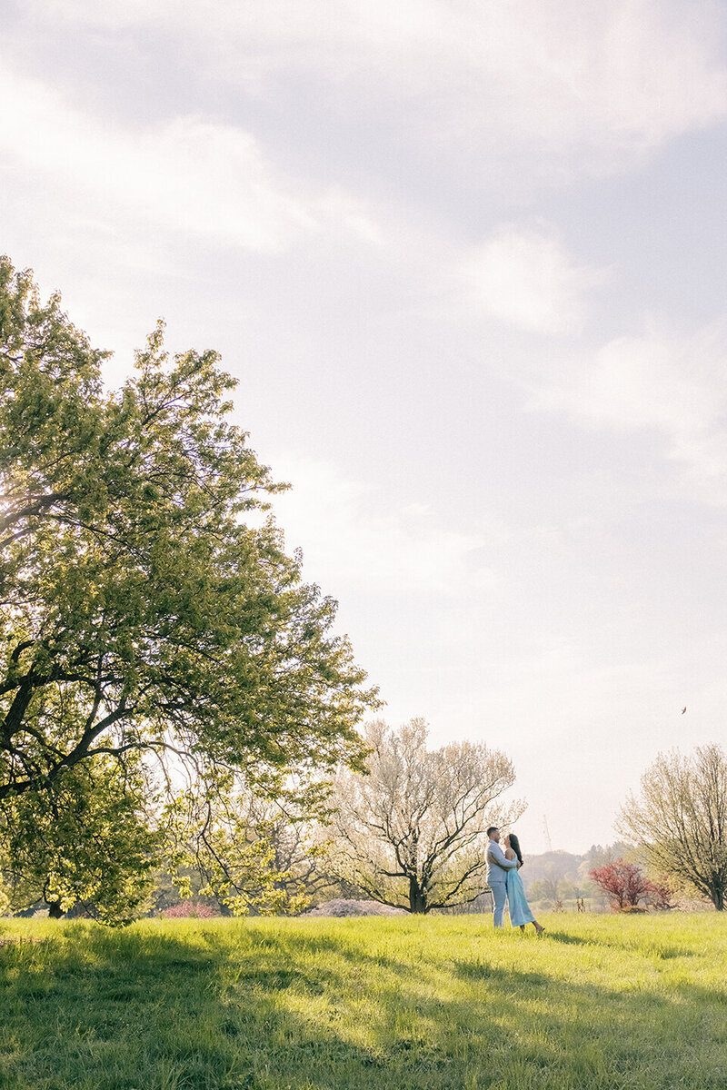 A beautiful spring editorial styled engagement photo at the Morton Arboretum