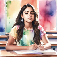 teen girl eyes closed with a journal