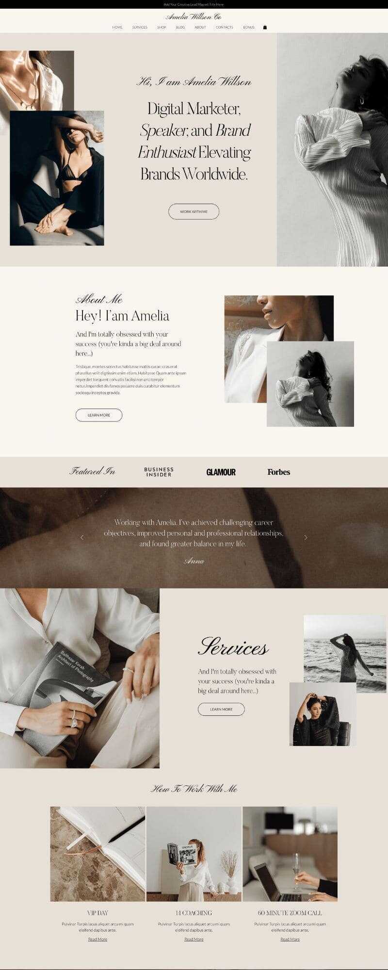 Squarespace website template Amelia Willson