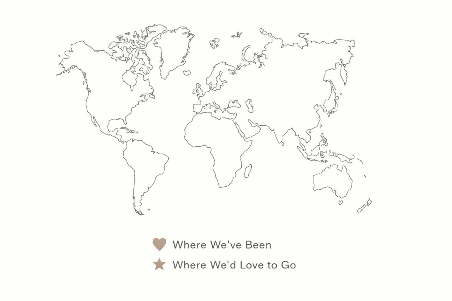 Travel map with pins for places visited and places to go