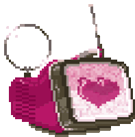 8bit tv with a heart on the screen and rotating antenna