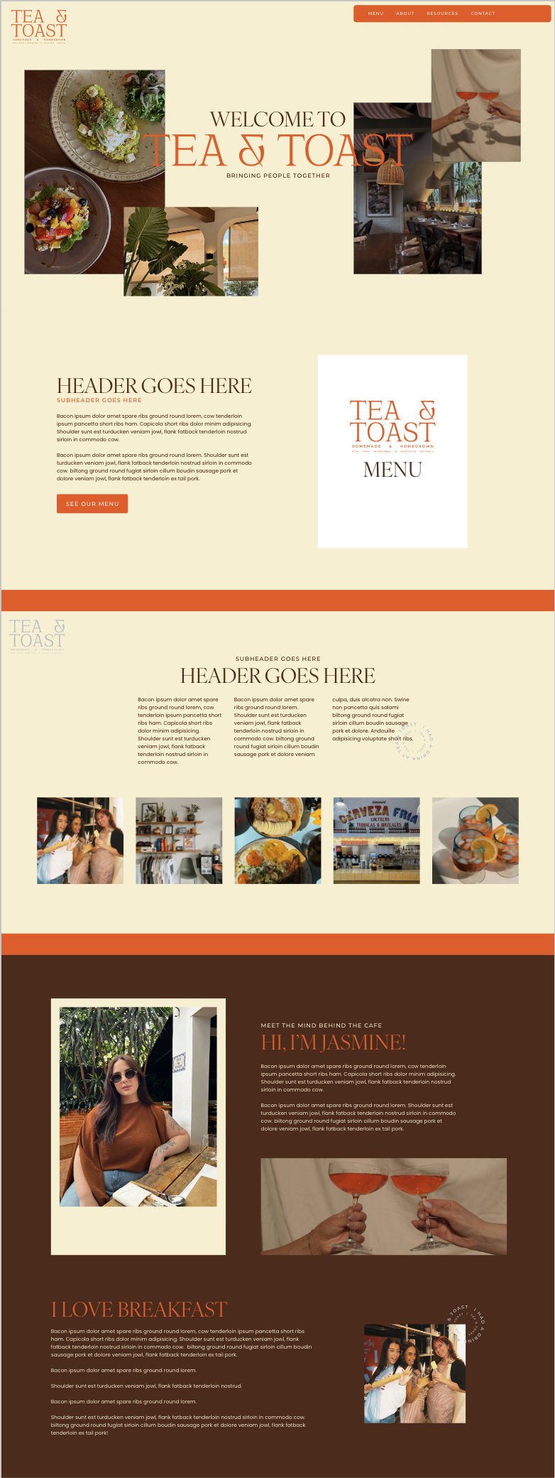 tea and toast custom website example scrolling preview