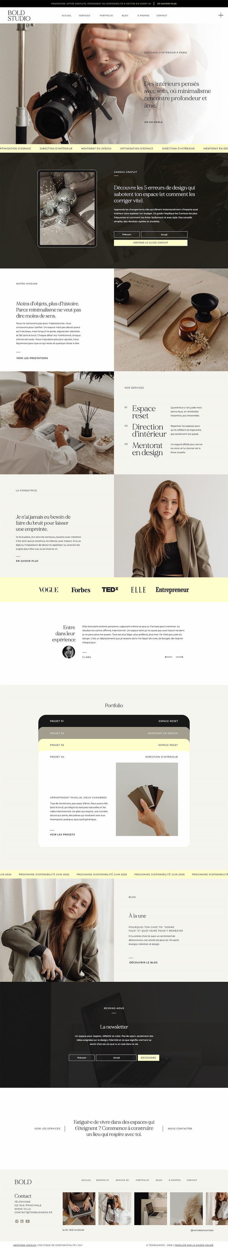 Template de site internet Showit Bold. Un template audacieux pour les marques créatives ou prestataires de service.