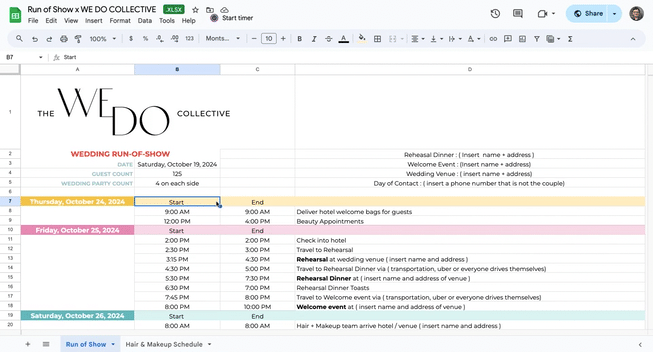A scrolling screen recording of The We Do Collective's DIY Budget, Planning Calendar, and Run Of Show Templates