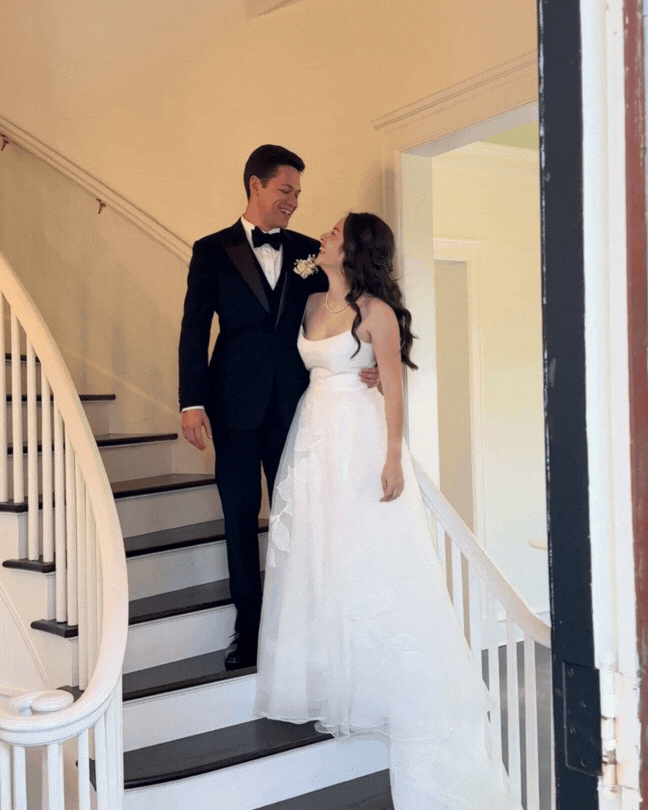 Bride and groom laughing during candid moment, captured by Denver wedding content creator