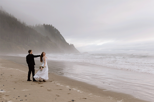 GIF of an elopement couple dancing and hugging on the Oregon Coast.