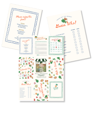 Fresh off the Market - Farmers Market themed Invite, Signs Recipe cards and Games