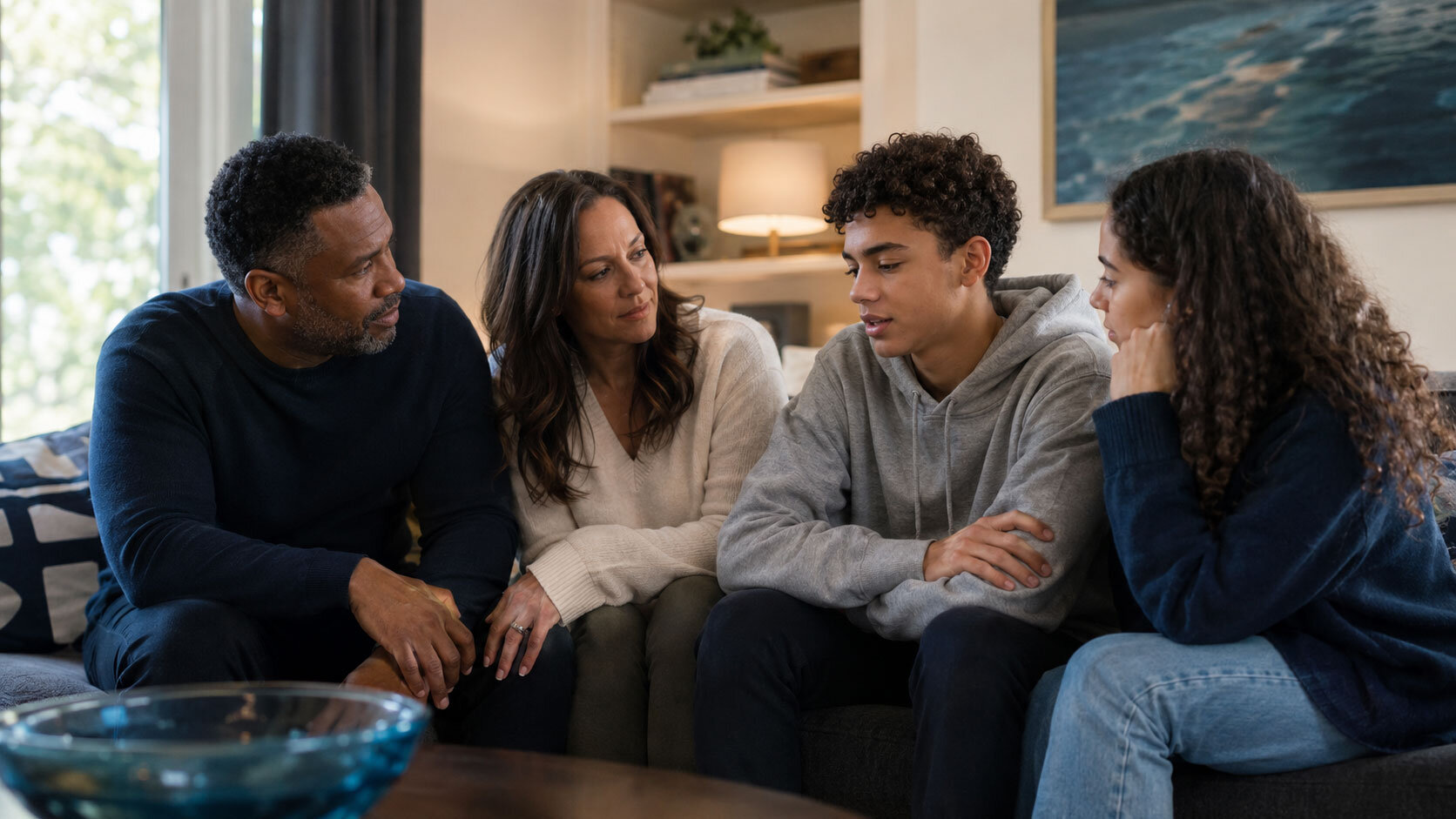 A family talking together at home