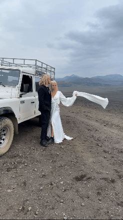 adventure elopement in iceland couple with super jeep