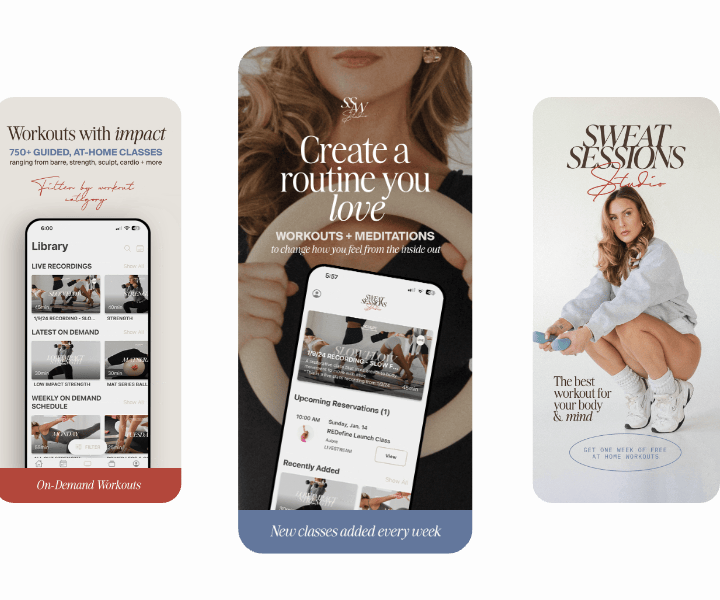 Video of Sweat Sessions Website mobile screens