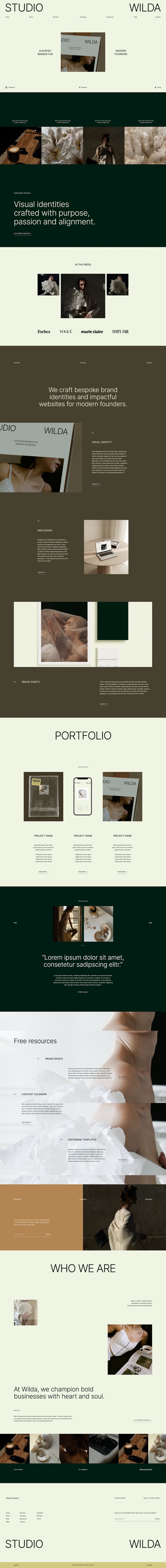 Wilda Showit website template homepage design, full page preview