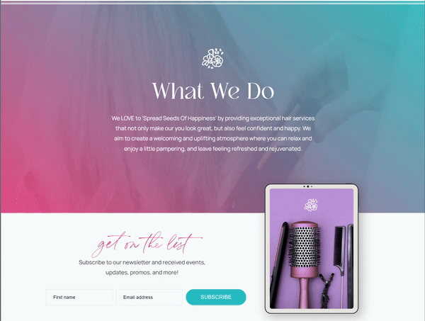 Experience the essence of Marielle's salon from the moment you land on her full website homepage. Designed to captivate by a Showit Web Design expert, this layout exudes sophistication and charm.