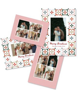 Hand Drawn quilted Christmas Card | Digital Template | Personalized Family Picture Frame