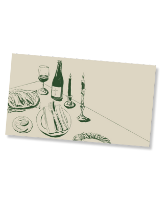 Hand Drawn French Inspired Table Setting Graphic | Bread and Wine and Candlesticks | Communion Inspired | 8x10