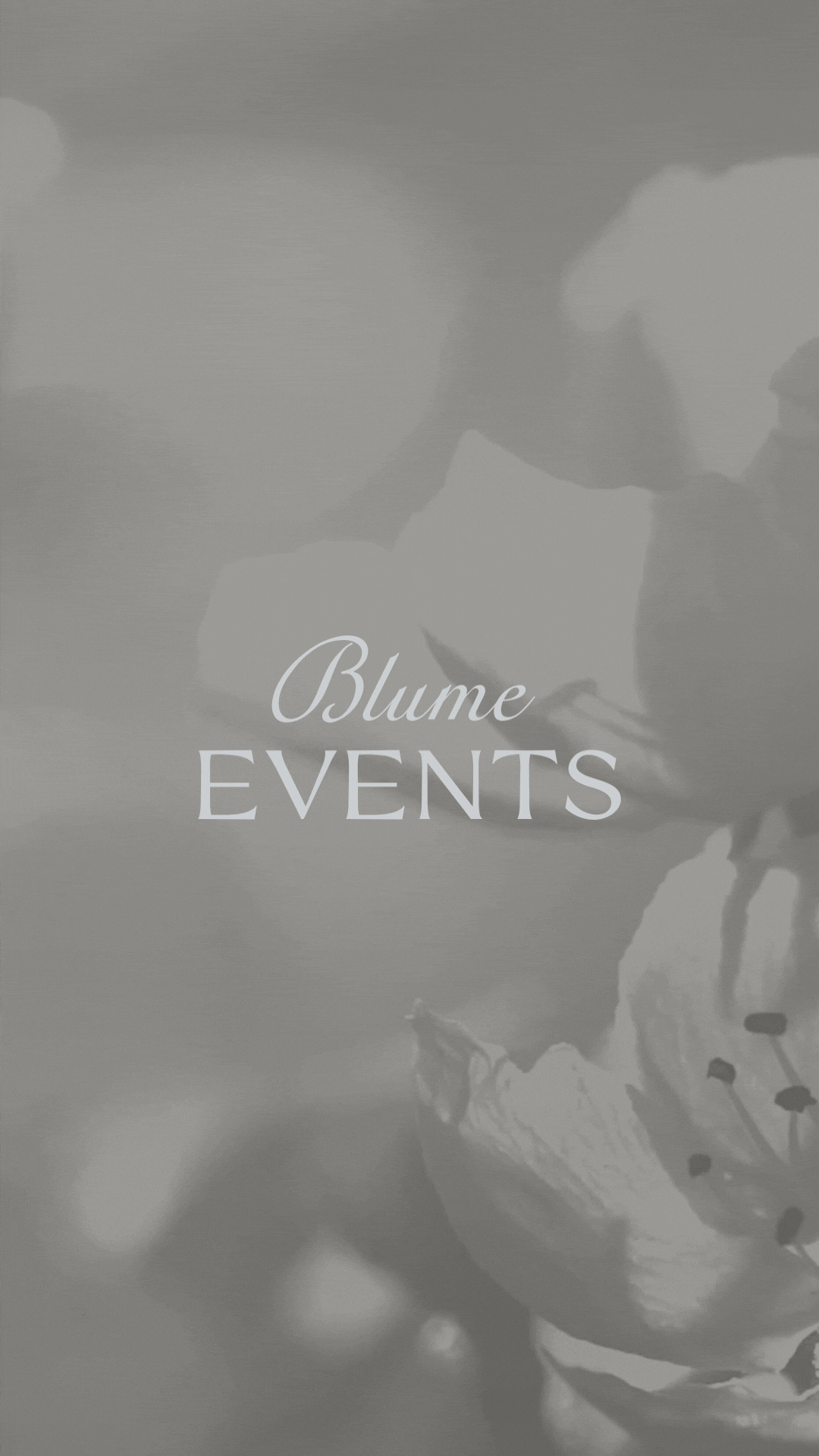 black and white image flowers with blume events logo overlay