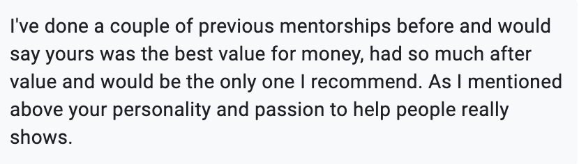 value for money testimonial