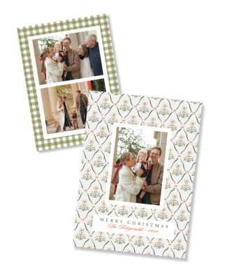 Hand Drawn Cosmos & Bows Christmas Card | Digital Template | Personalized Family Picture Frame