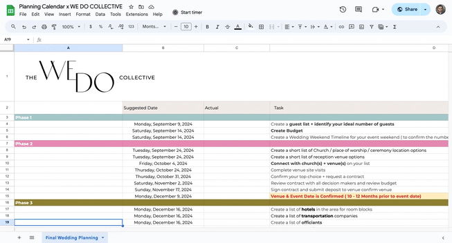 A scrolling screen recording of The We Do Collective's DIY Budget, Planning Calendar, and Run Of Show Templates