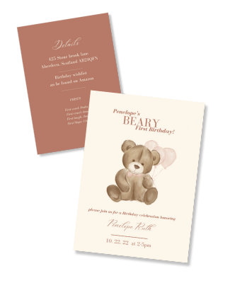 Teddy Bear 1st Birthday Party Invite Pink