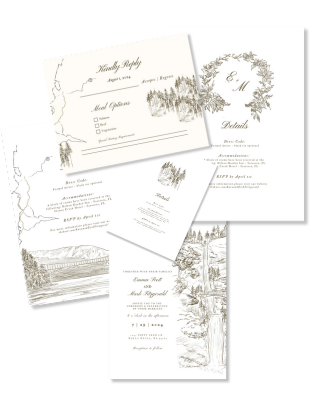 Mountain Winter Wedding Invitation Suite - BUNDLE | Editable Canva Template | Digital Download | Winter Pine Forest Wedding