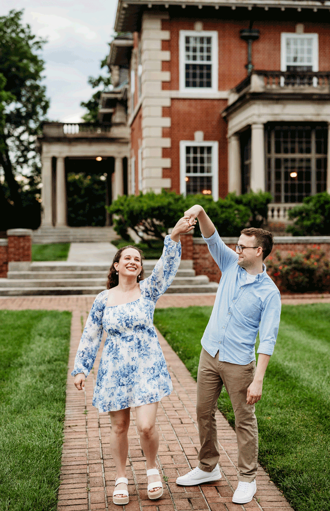 Louisville Kentucky wedding photographer captures joyful Gardencourt engagement session.
