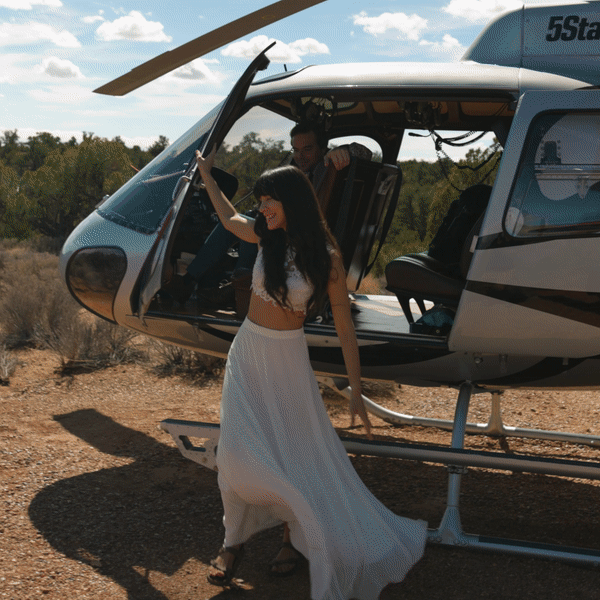 Helicopter elopement at Zion National Park in Utah with off road experience and picnic