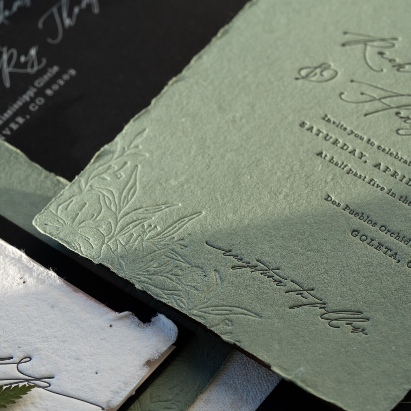 Blind letterpress printed invitations