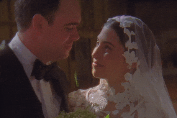 Super 8 film of bride and groom looking at one another