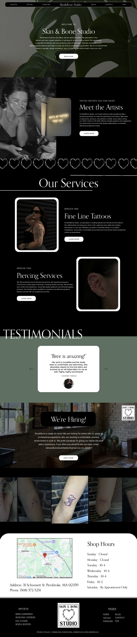 skin & bone custom website example scrolling preview