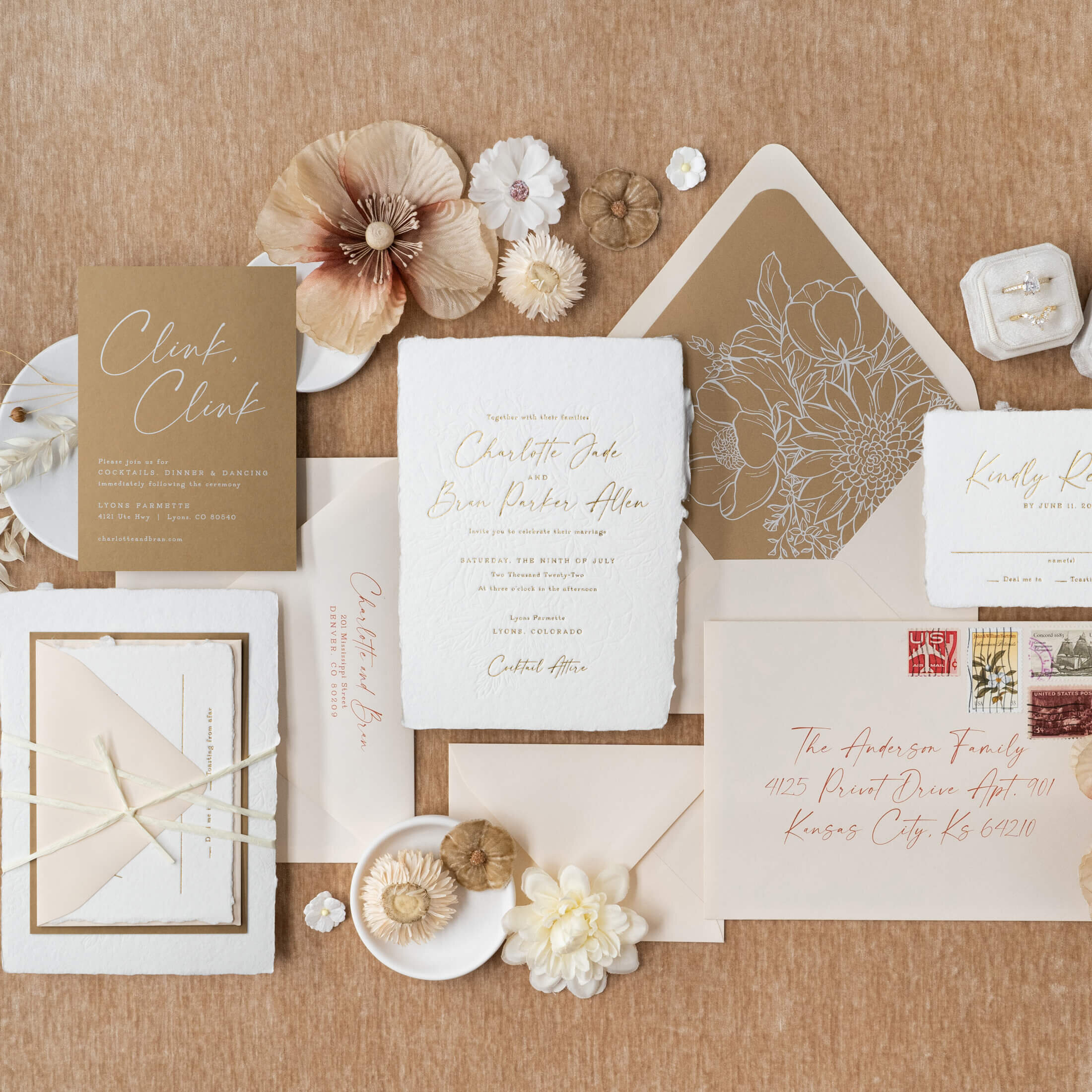 Handmade farmhouse modern wedding invitations