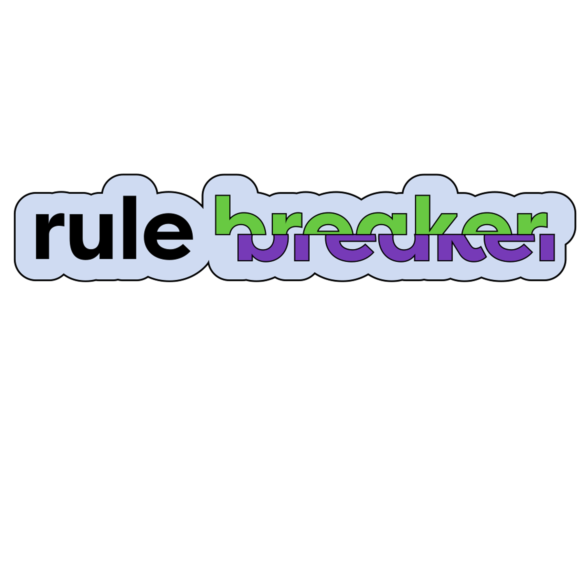 A moving image where the word "rulebreaker" is sliced in half