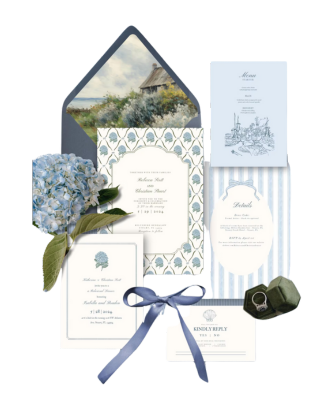 Coastal Hydrangea Wedding Invitation Suite | Coastal Bridal Shower Invite | CANVA Template | Digital Download | Cottage Core Invitation