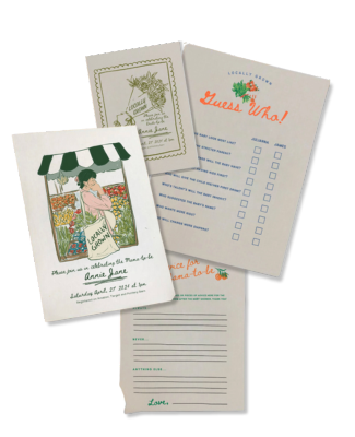Locally Grown - Farmers Market themed BABY shower Invite, Signs Recipe cards and Games