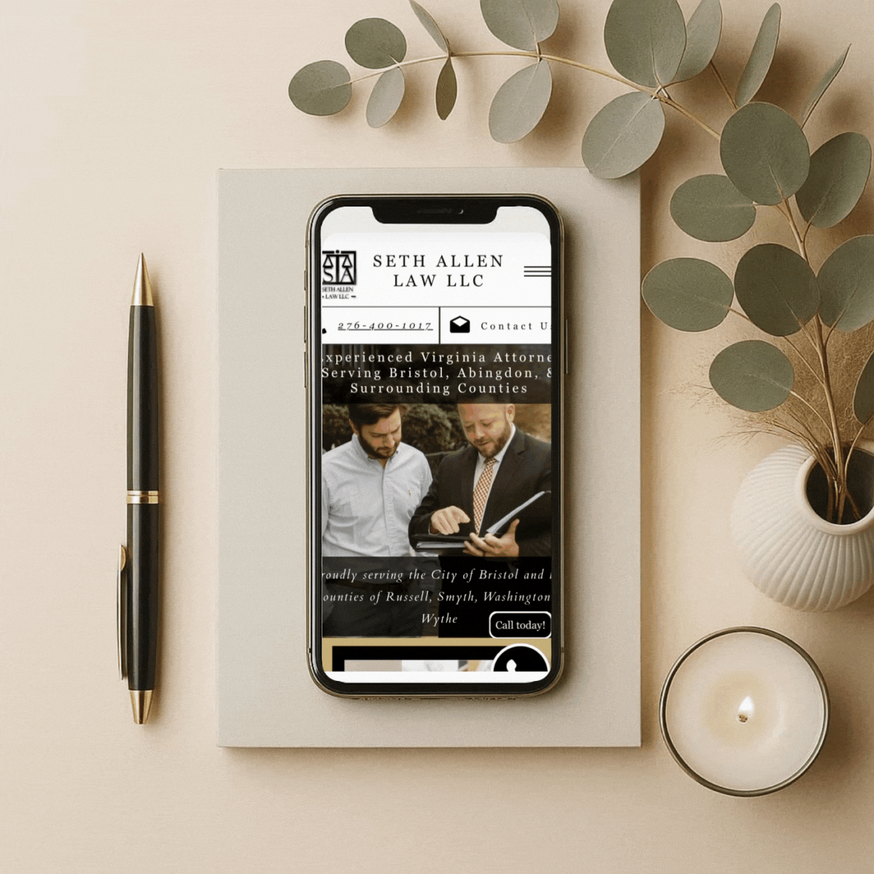 AI-generated cell phone displaying a scrolling GIF of the Project 1 mobile home page, showcasing responsive web design created by Taylor Reichart