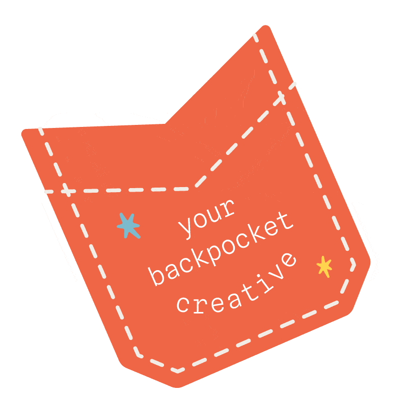 Orange pocket shape that reads "your backpocket creative"