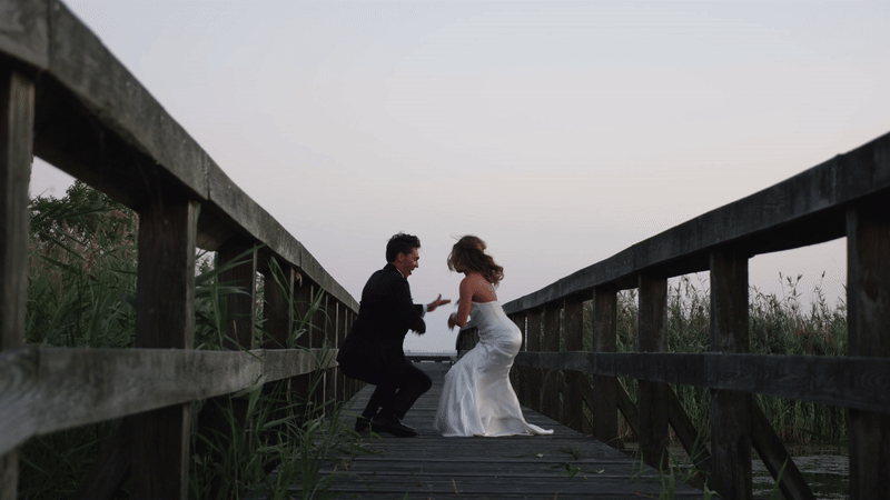 Man jumps outside of barn wedding venue