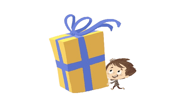 Little boy running with a present illustration