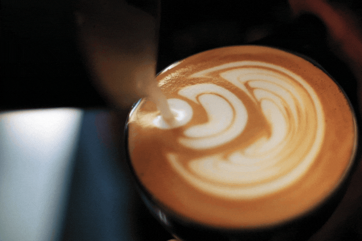 a short gif video of frothed milk being poured into latte art
