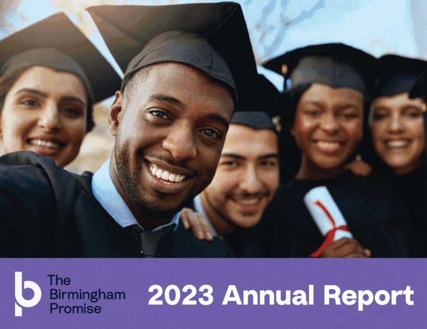 Video flipping through an annual report  created for The Birmingham Promise