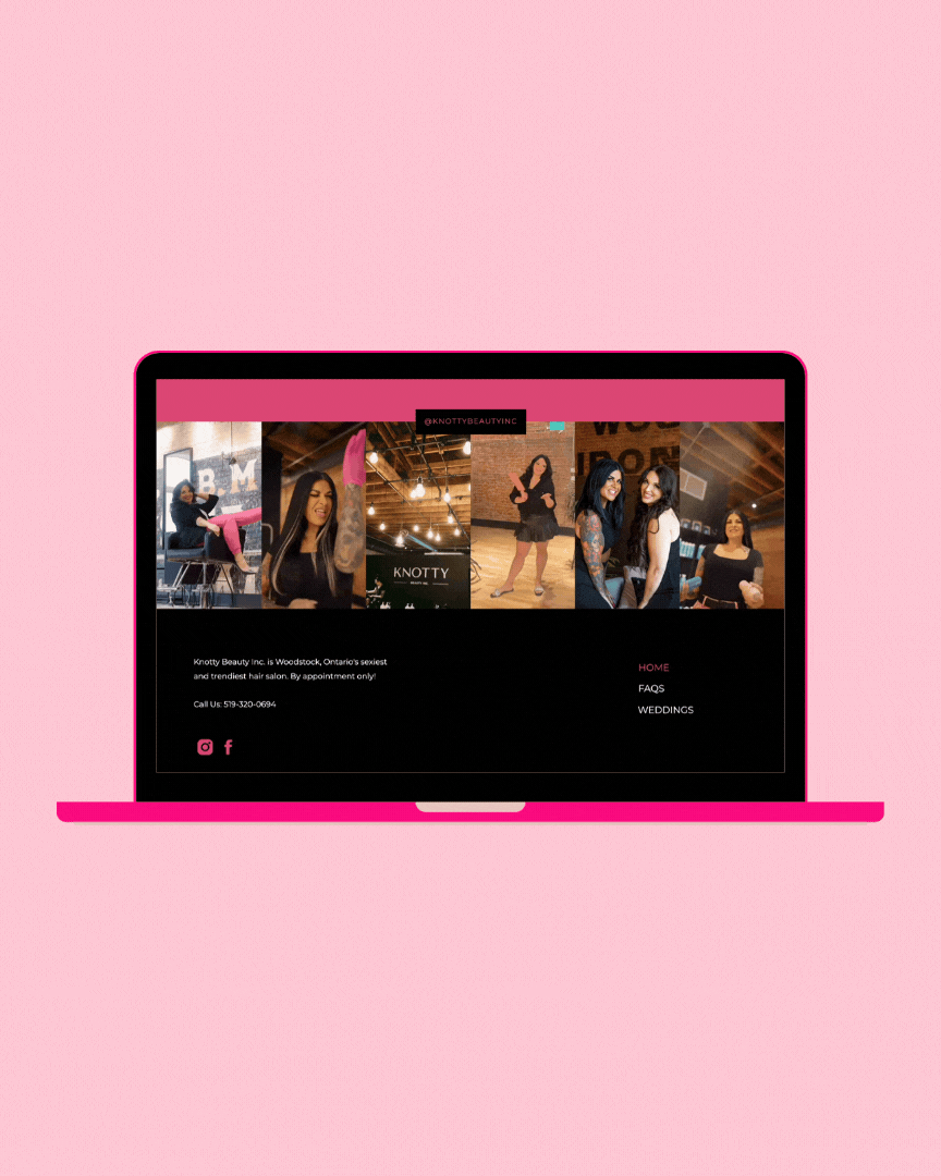 A bold and interactive hairstylist website, designed by Emily, a brand and web designer for women.