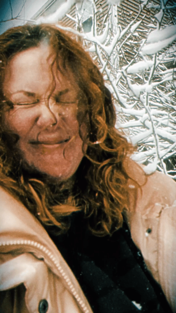 Sarah the owner and lead designer playing in the snow
