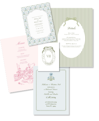 Cosmos & Bows Wedding / Bridal Shower Invitation Suite - BUNDLE | Canva Template | Digital Download