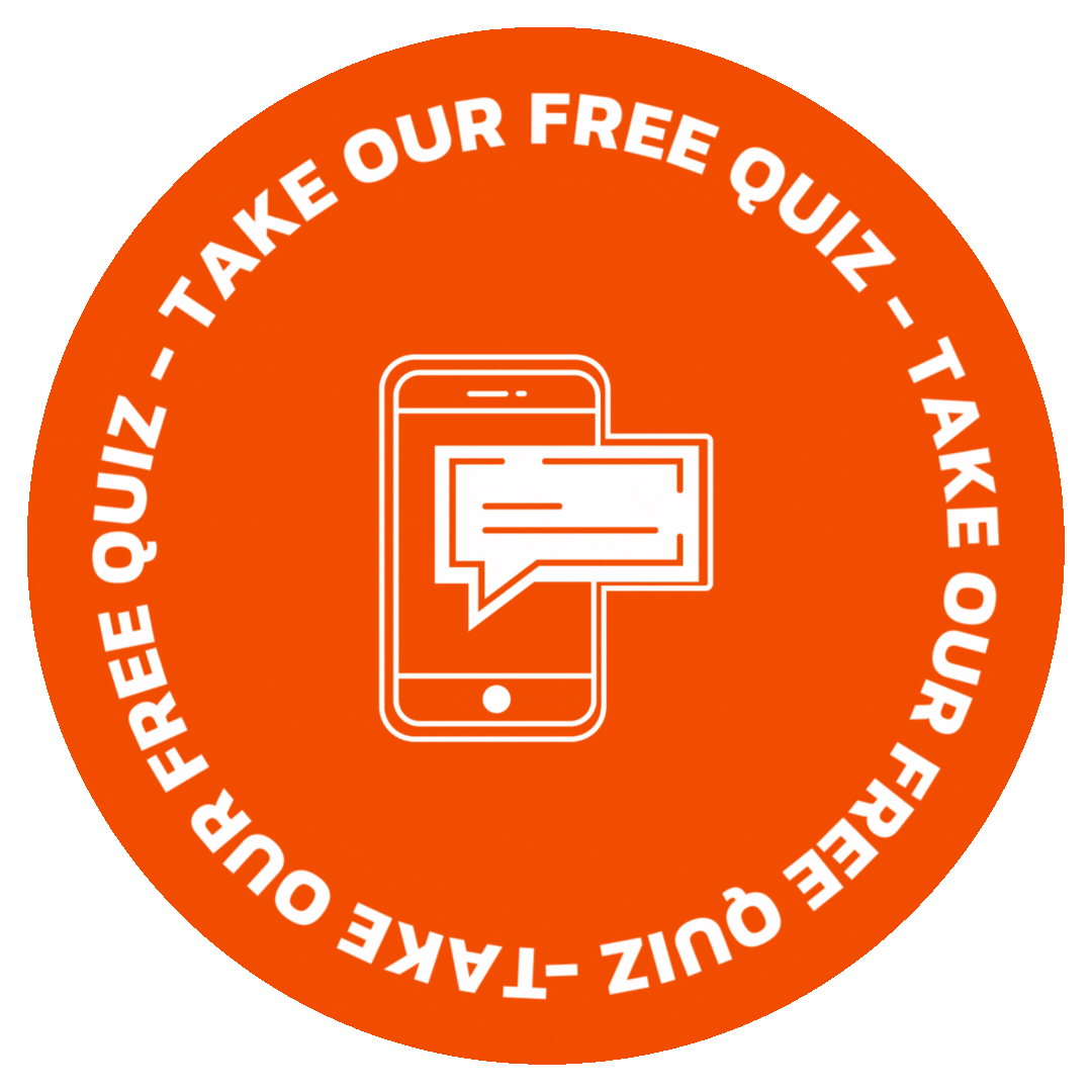Graphic for a free quiz, featuring a cellphone and message icon, designed to attract users to engage with the quiz.