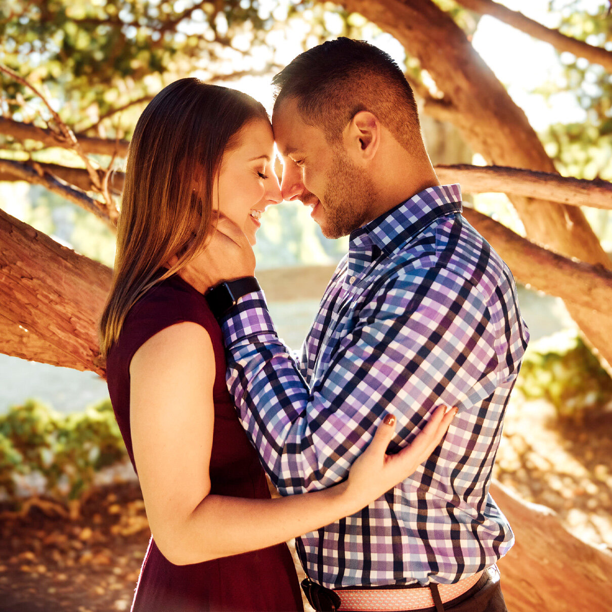 New Jersey Botanical Garden Engagement | Couple Kissing Under a Tree at Sunset | Ringwood, New Jersey