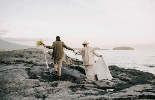 Bride and Groom walking on the west coast